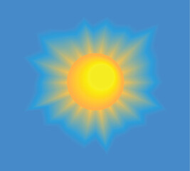 Wall Mural - Sun shining with realistic rays on blue sky. Vector illustration