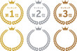 金色、銀色、銅色の月桂冠のシンプルなランキングアイコンのイラストセット