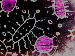 Wall Mural - Cell Virus. Black Cancer Immunology. Rainbow