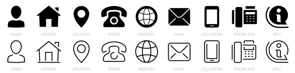 Wall Mural - contact information icons. web icon set. business card and website icon set. vector illustration