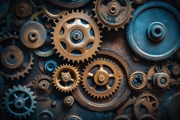 Leinwandbilder - Mechanical gears, industrial vintage style. Generative AI