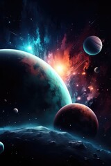 Wall Mural - solar system with planets and stars on night sky, created using generative ai technology