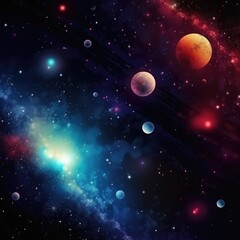 Wall Mural - solar system with planets and stars on night sky, created using generative ai technology