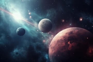 Wall Mural - solar system with planets and stars on night sky, created using generative ai technology