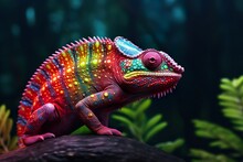 Colorful Chameleon In The Natural Environment. Generative AI