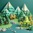 © Future Vision - Origami landscape with trees, birds and mountains, created using generative ai technology