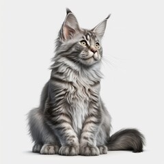Wall Mural - close up of grey main coon cat on white background created using generative ai technology