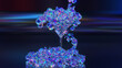 Diamond ice falls into a martini glass and spills over the rim onto the table. Lots of diamonds. Blue neon. Glass goblet