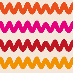 Wall Mural - Abstract retro waves seamless pattern in orange red and pink. For retro backgrounds, fabric and textile 