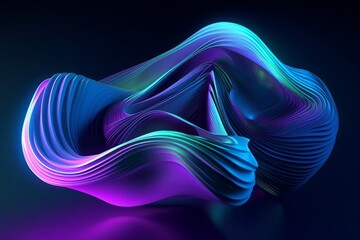 3d render, abstract neon background with fantastic curvy shape, layers and folds. Modern ultraviolet wallpaper, Generative AI