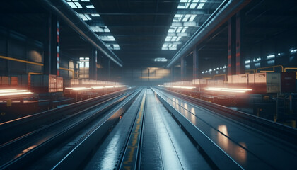 Canvas Print - Futuristic subway station illuminates city life with modern metal design generated by AI