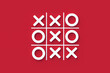 Tic tac toe game on red background. Funny leisure. Top view. 3d render