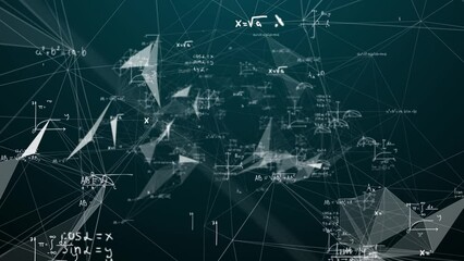 Wall Mural - math and physics formulae pass through the screen and fall away. animation of maths equations. fast 
