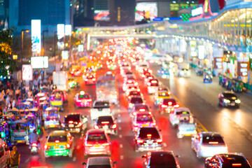 Abstract motion blurred car transport on city road with night light