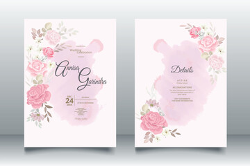 Canvas Print - Elegant wedding invitation cards template with pink and blush roses design Premium Vector	