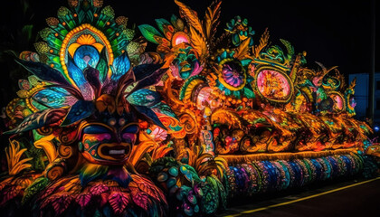 Poster - The vibrant colors of the illuminated parade celebrate ancient traditions generated by AI