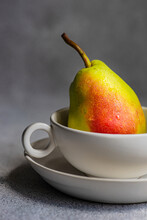 Healthy Pear Fruit In Bowl Against Blurred Background