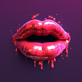 Juicy pink lips on purple background.