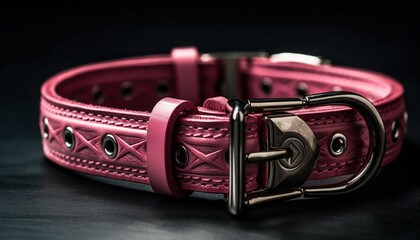 A shiny chrome buckle fastens a luxurious leather belt generated by AI