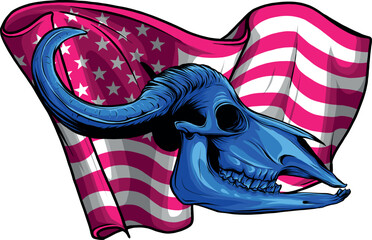 Sticker - vector illustration of Skull buffalo with american flag