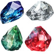 Collection of uncut gems - Sapphire, ruby, emerald, diamond - isolated on a white background, generative AI jewelery set