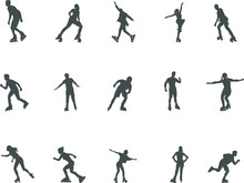 Roller Skating Silhouettes, Woman Roller Skating Silhouette, Man Roller Skating Silhouettes, Roller Skating SVG, Roller Skating Clipart.