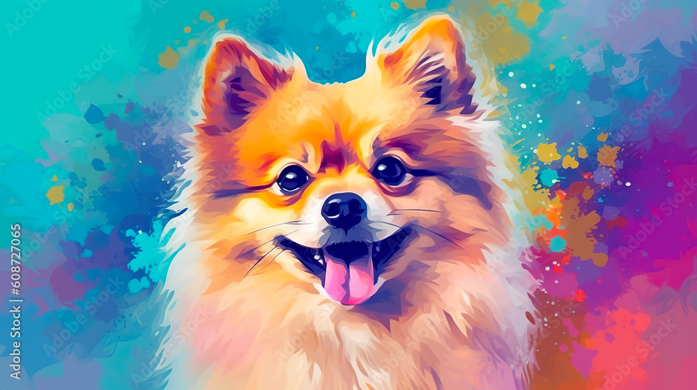 Pomeranian dog face vector illustration in abstract mixed grunge