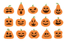 Set Of Halloween Pumpkins Isolated On White Background