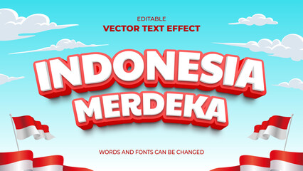 indonesia merdeka editable text effect on blue sky background