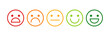 © Reiu - Happy, laughing, neutral, sad, upset, unhappy, shocked smile icon. Colorful customer feedback vector emoticon set. Negative, positive face icons.