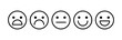Happy, laughing, neutral, sad, upset, unhappy, shocked smile icon. Customer feedback vector emoticon set. Negative, positive face icons.