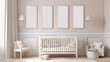 © The Imaginary Stock - Four clean empty frame mockups on a clean wall in a modern kid’s room, Generative AI