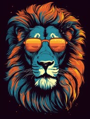 Wall Mural - A lion cool with black sunglasses. Generative AI