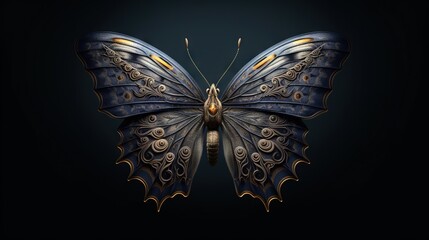  a blue butterfly with gold details on its wings and wings.  generative ai