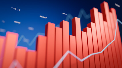 closeup 3D stock graph trading bar with depth of field, growing business strategy planning concept illustration