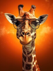 Wall Mural - A real giraffe cool with black sunglasses. Generative AI