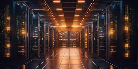 AI Generated. AI Generative. Photo illustration of data bitcoin storage pc server room. Graphic Art