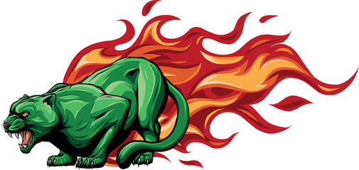 Wall Mural - Flaming panther vector illustration on white background