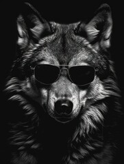 Wall Mural - Wolf cool with black sunglasses. Generative AI