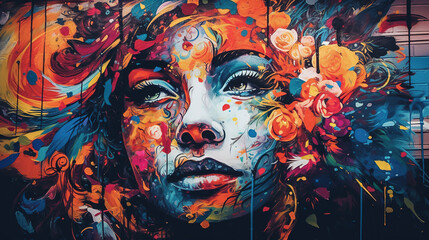 Street art graffiti on the wall. AI	
