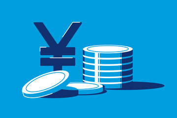 Wall Mural - yen currency symbol. pile. japanese currency sign. piles of coins or stack of metal money. banking a