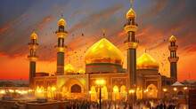 Shiite Mosques With Golden Domes In Karbala - Created With Generative AI Technology
