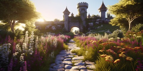 Poster - Fairytale castle in a fantasy land, generative ai