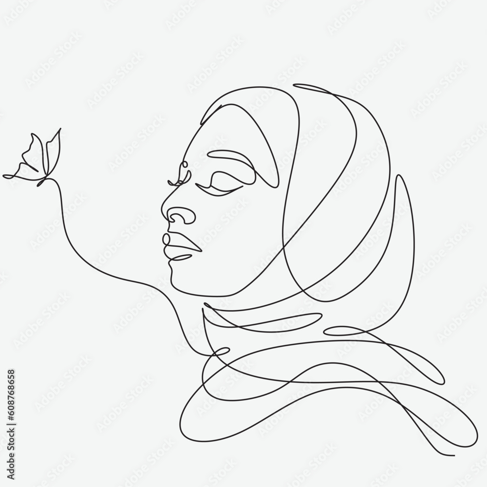 Beautiful women in hijab line art drawing Stock Vector | Adobe Stock
