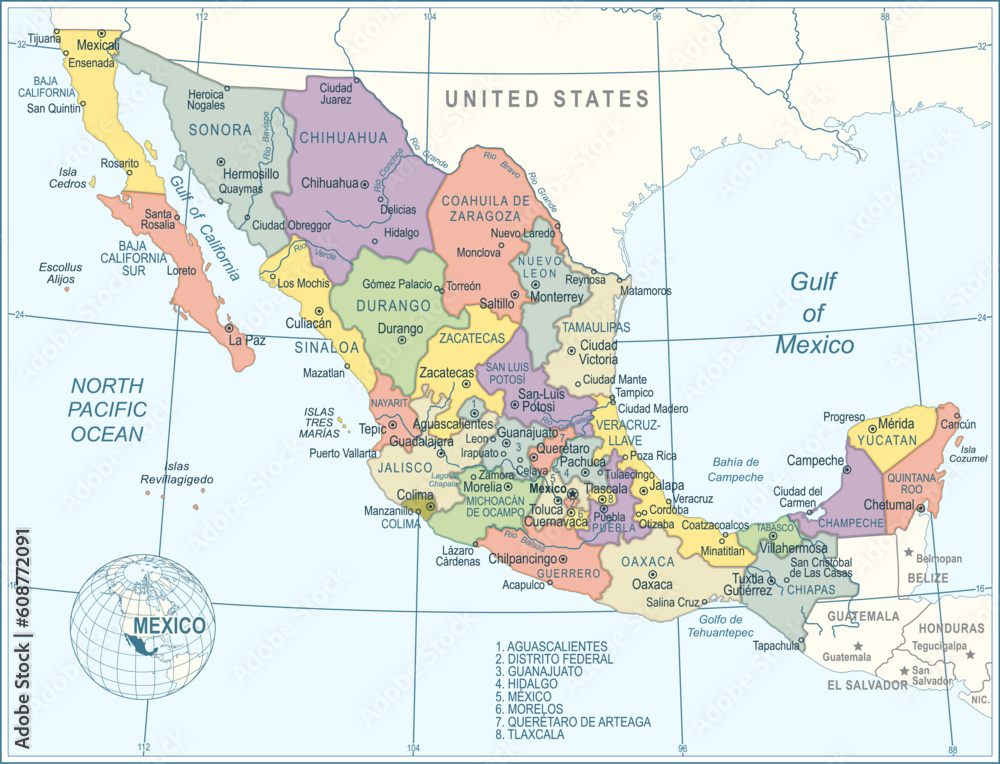 Mexico Map - highly detailed vector illustration Stock Vector | Adobe Stock