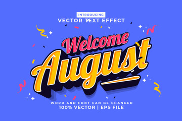 Editable text effect Welcome August 3d Cartoon template style premium vector
