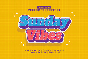Sticker - Editable text effect Sunday Vibes 3d Cartoon template style premium vector