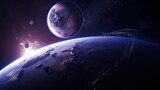 Fototapeta Kosmos - earth and moon purple galaxy space wallpaper