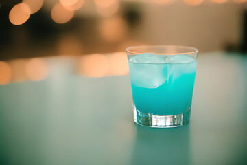 Poster - Light blue cocktail margarita with blurred background from Generative AI