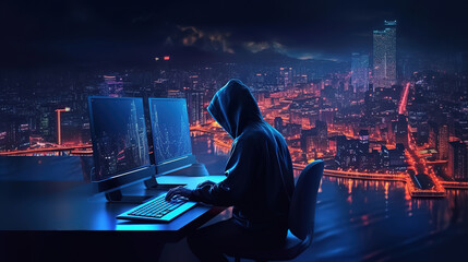 Coding at night cybersecurity concept. Generative ai